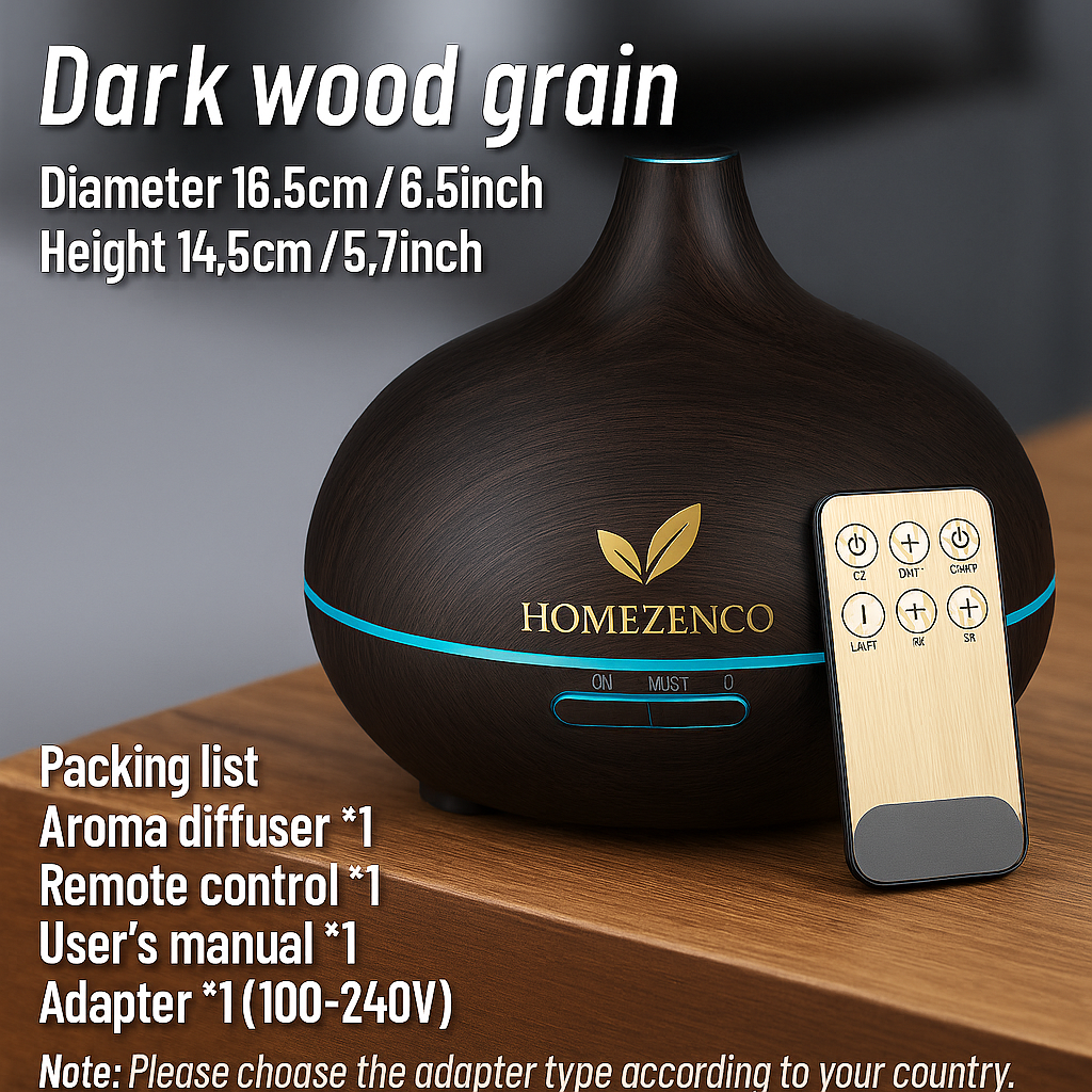 Diffuseur d'Huiles Essentielles 500 ml – LED 7 Couleurs & Brumisation Fine