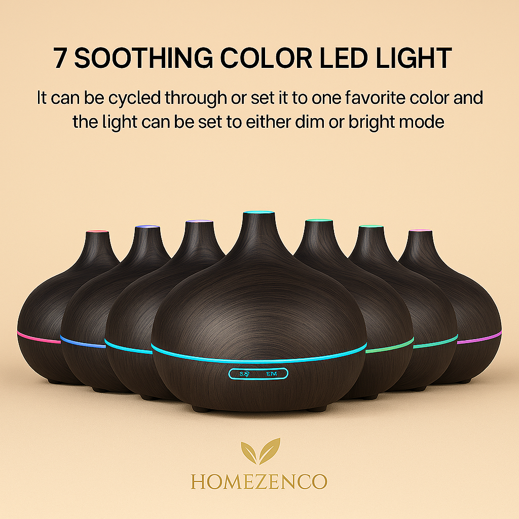 Diffuseur d'Huiles Essentielles 500 ml – LED 7 Couleurs & Brumisation Fine